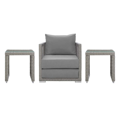 Aura 3 Piece Outdoor Patio Wicker Rattan Set - Gray Gray