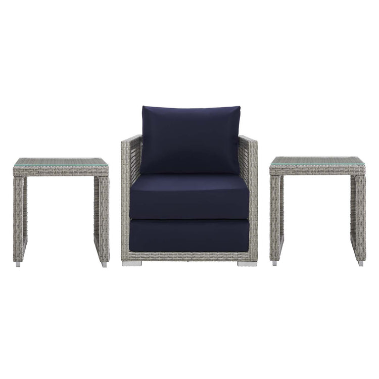 Aura 3 Piece Outdoor Patio Wicker Rattan Set - Gray Navy