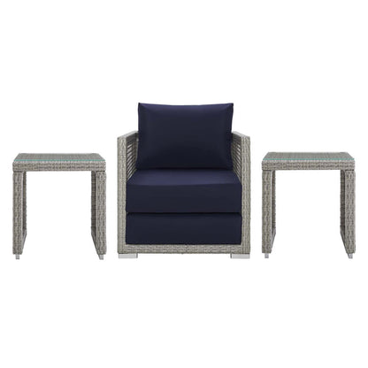 Aura 3 Piece Outdoor Patio Wicker Rattan Set - Gray Navy
