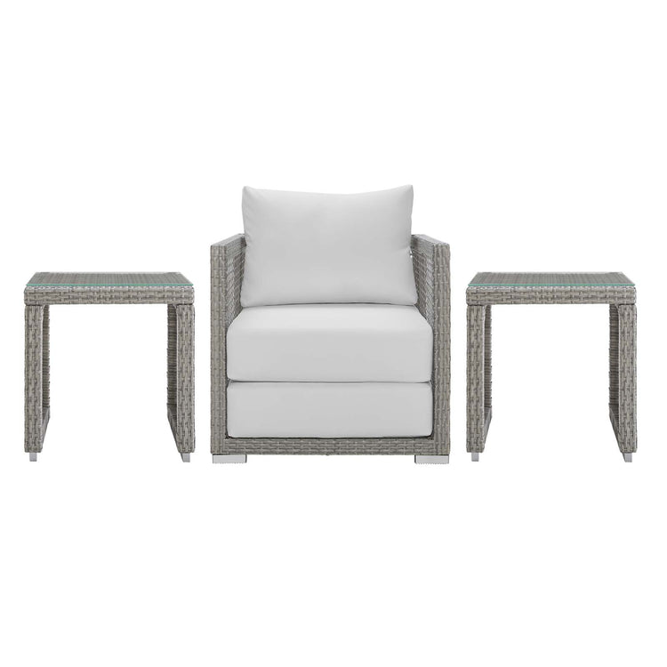Aura 3 Piece Outdoor Patio Wicker Rattan Set - Gray White