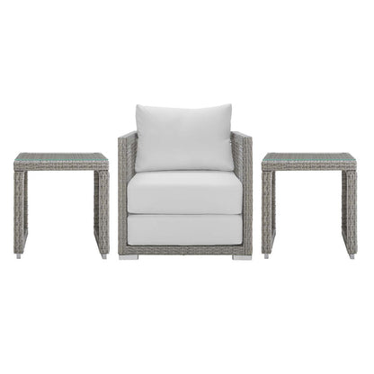Aura 3 Piece Outdoor Patio Wicker Rattan Set - Gray White