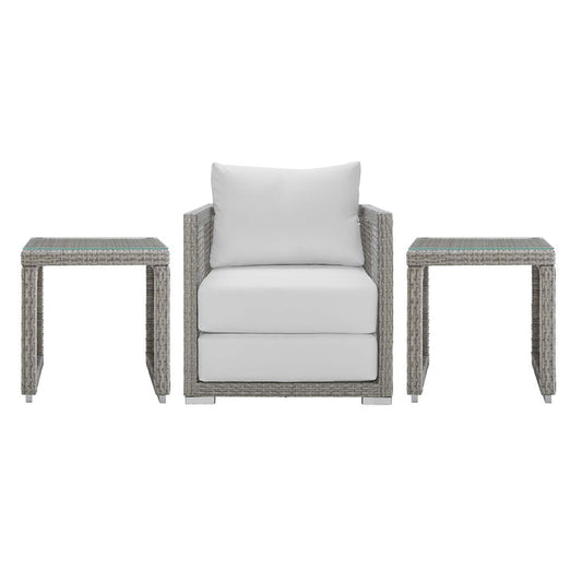 Aura 3 Piece Outdoor Patio Wicker Rattan Set - Gray White