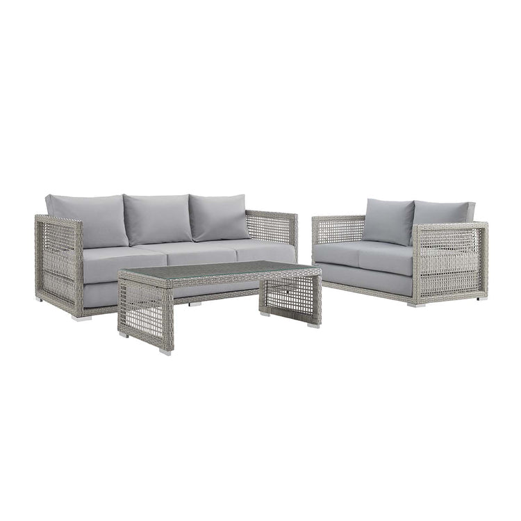 Aura 3 Piece Outdoor Patio Wicker Rattan Set - Gray Gray