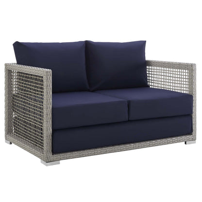 Aura 3 Piece Outdoor Patio Wicker Rattan Set - Gray Navy