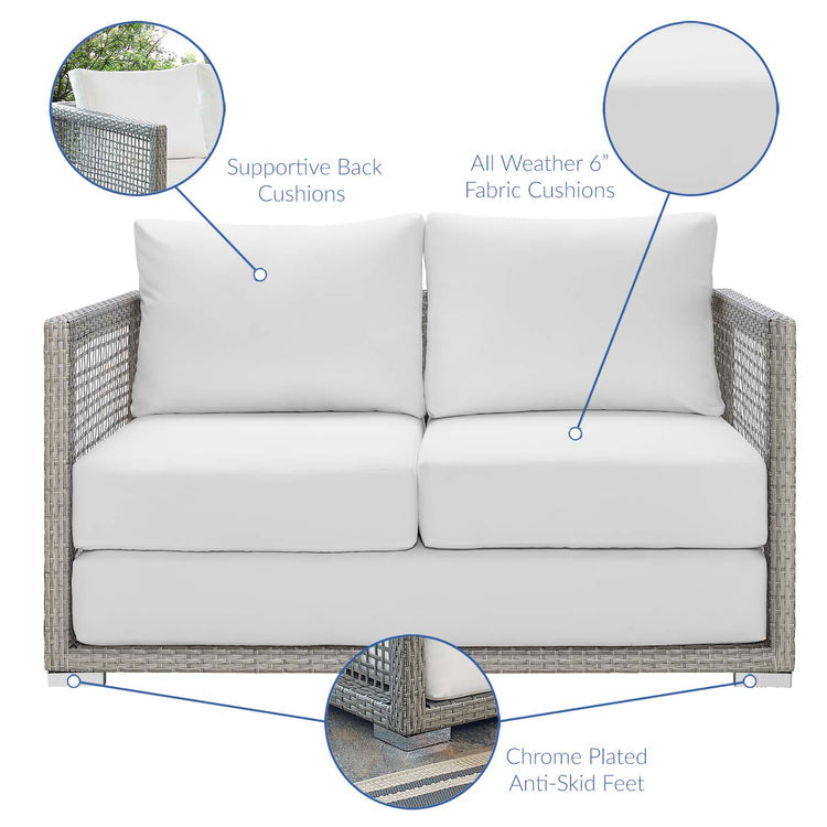 Aura 3 Piece Outdoor Patio Wicker Rattan Set - Gray White