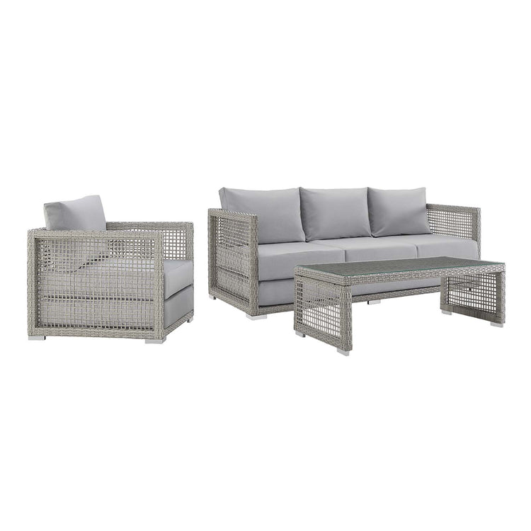 Aura 3 Piece Outdoor Patio Wicker Rattan Set - Gray Gray