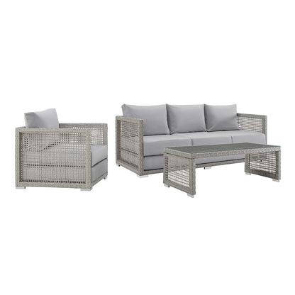 Aura 3 Piece Outdoor Patio Wicker Rattan Set - Gray Gray