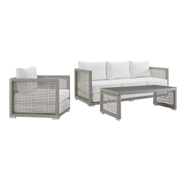 Aura 3 Piece Outdoor Patio Wicker Rattan Set - Gray White