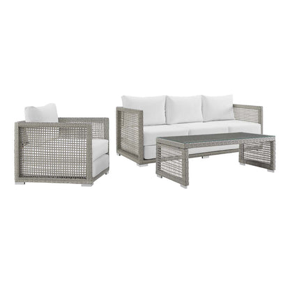 Aura 3 Piece Outdoor Patio Wicker Rattan Set - Gray White