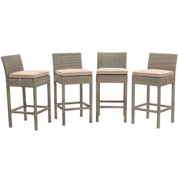 Conduit Outdoor Patio Wicker Rattan Bar Stool Set of 4 - Light Gray Beige