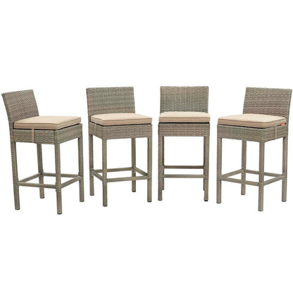 Conduit Outdoor Patio Wicker Rattan Bar Stool Set of 4 - Light Gray Beige