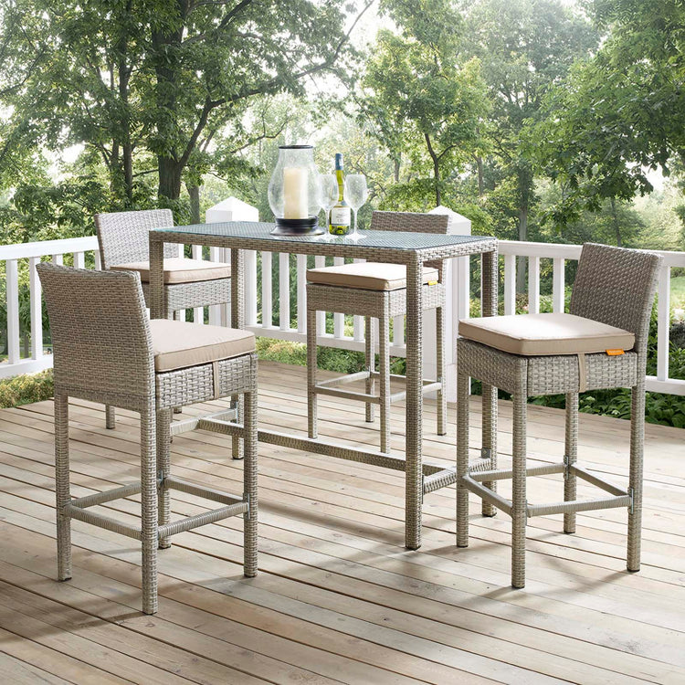 Conduit Outdoor Patio Wicker Rattan Bar Stool Set of 4 - Light Gray Beige