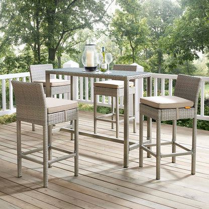 Conduit Outdoor Patio Wicker Rattan Bar Stool Set of 4 - Light Gray Beige