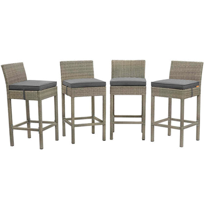 Conduit Outdoor Patio Wicker Rattan Bar Stool Set of 4 - Light Gray Charcoal