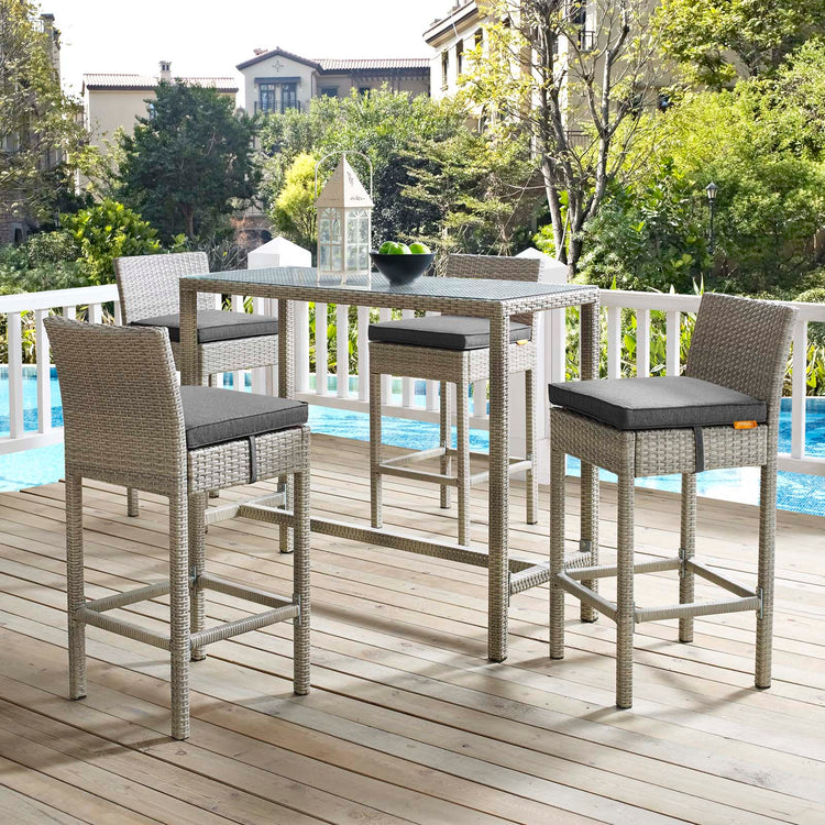 Conduit Outdoor Patio Wicker Rattan Bar Stool Set of 4 - Light Gray Charcoal