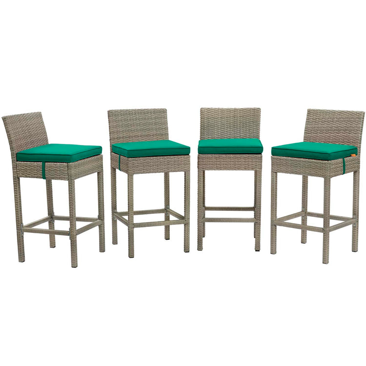 Conduit Outdoor Patio Wicker Rattan Bar Stool Set of 4 - Light Gray Green
