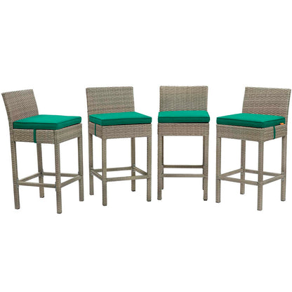Conduit Outdoor Patio Wicker Rattan Bar Stool Set of 4 - Light Gray Green