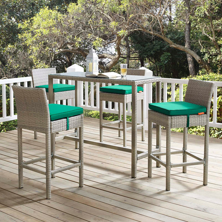 Conduit Outdoor Patio Wicker Rattan Bar Stool Set of 4 - Light Gray Green
