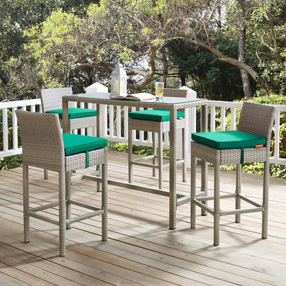 Conduit Outdoor Patio Wicker Rattan Bar Stool Set of 4 - Light Gray Green