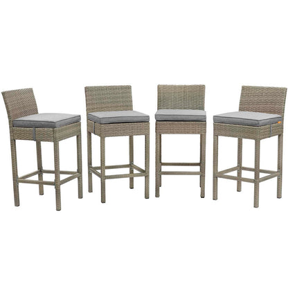 Conduit Outdoor Patio Wicker Rattan Bar Stool Set of 4 - Light Gray Gray