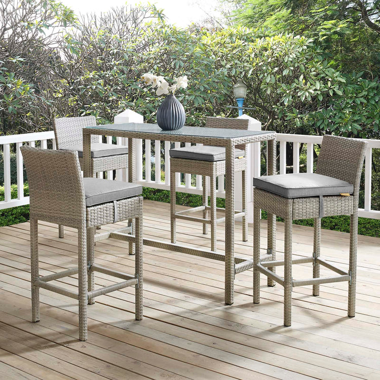 Conduit Outdoor Patio Wicker Rattan Bar Stool Set of 4 - Light Gray Gray