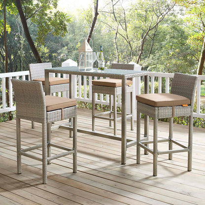 Conduit Outdoor Patio Wicker Rattan Bar Stool Set of 4 - Light Gray Mocha