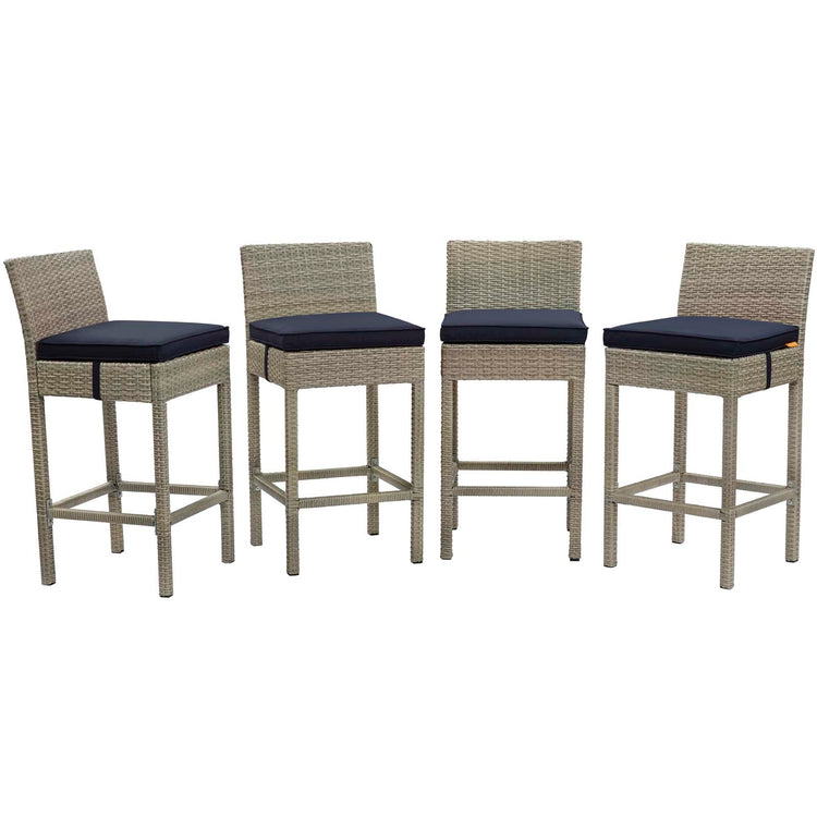 Conduit Outdoor Patio Wicker Rattan Bar Stool Set of 4 - Light Gray Navy