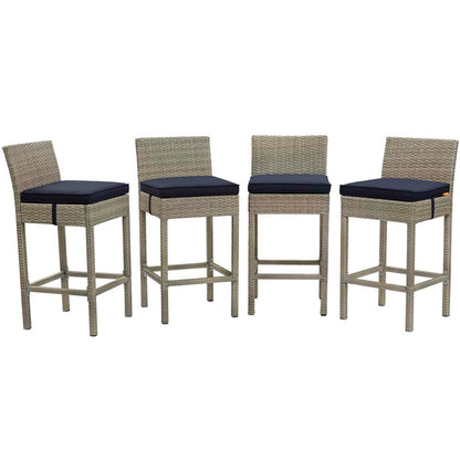 Conduit Outdoor Patio Wicker Rattan Bar Stool Set of 4 - Light Gray Navy
