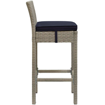 Conduit Outdoor Patio Wicker Rattan Bar Stool Set of 4 - Light Gray Navy