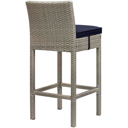 Conduit Outdoor Patio Wicker Rattan Bar Stool Set of 4 - Light Gray Navy