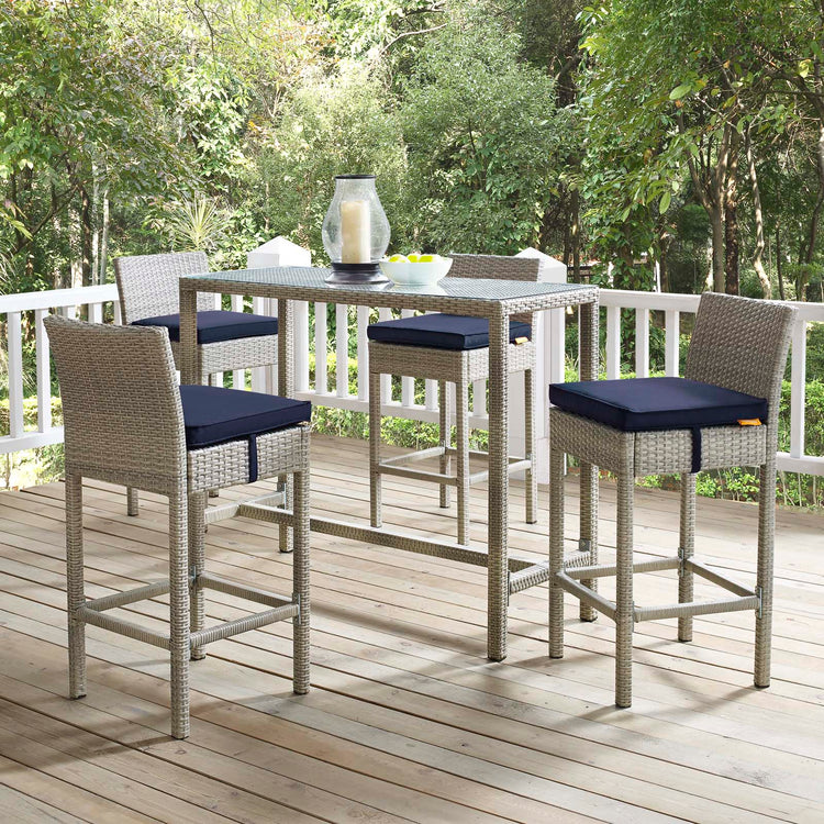 Conduit Outdoor Patio Wicker Rattan Bar Stool Set of 4 - Light Gray Navy