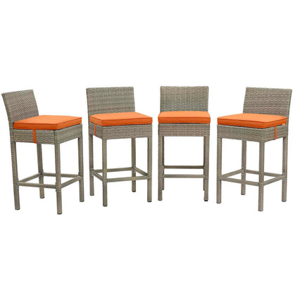 Conduit Outdoor Patio Wicker Rattan Bar Stool Set of 4 - Light Gray Orange