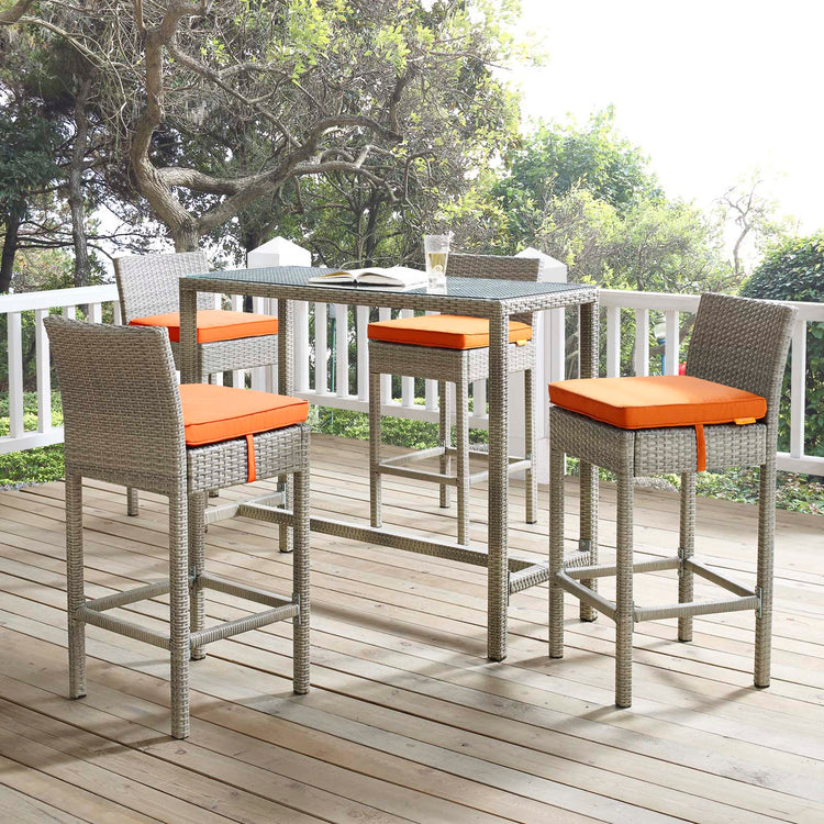 Conduit Outdoor Patio Wicker Rattan Bar Stool Set of 4 - Light Gray Orange