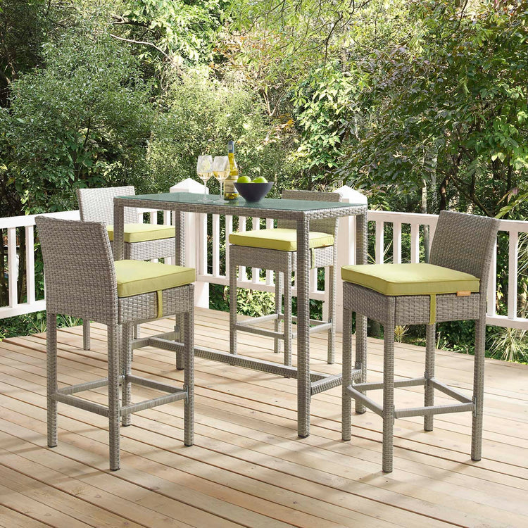 Conduit Outdoor Patio Wicker Rattan Bar Stool Set of 4 - Light Gray Peridot