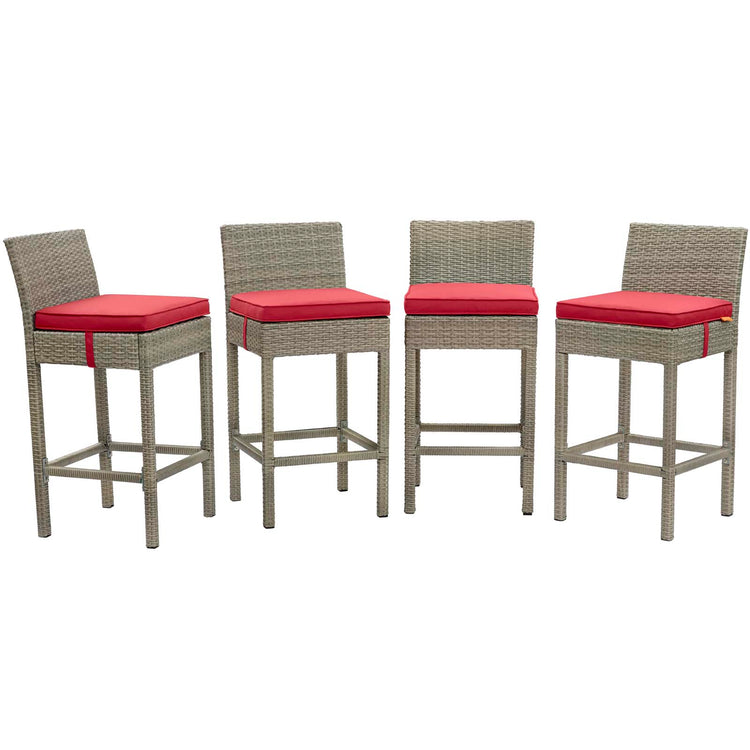 Conduit Outdoor Patio Wicker Rattan Bar Stool Set of 4 - Light Gray Red