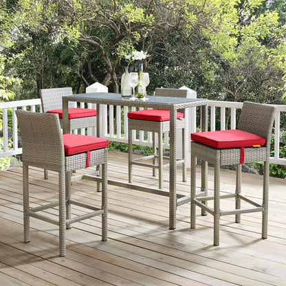 Conduit Outdoor Patio Wicker Rattan Bar Stool Set of 4 - Light Gray Red