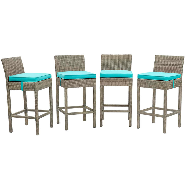 Conduit Outdoor Patio Wicker Rattan Bar Stool Set of 4 - Light Gray Turquoise