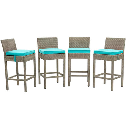 Conduit Outdoor Patio Wicker Rattan Bar Stool Set of 4 - Light Gray Turquoise