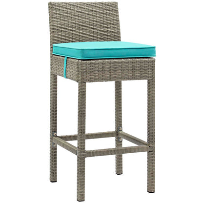 Conduit Outdoor Patio Wicker Rattan Bar Stool Set of 4 - Light Gray Turquoise