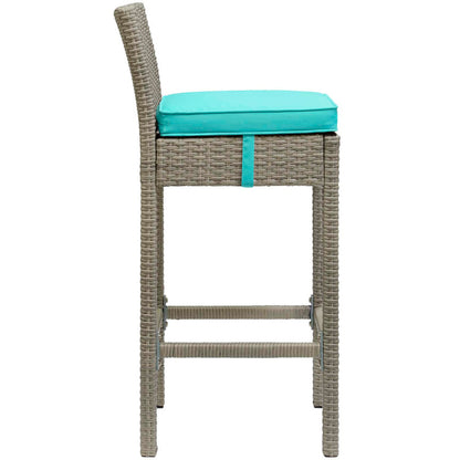 Conduit Outdoor Patio Wicker Rattan Bar Stool Set of 4 - Light Gray Turquoise