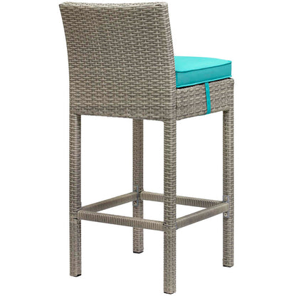 Conduit Outdoor Patio Wicker Rattan Bar Stool Set of 4 - Light Gray Turquoise