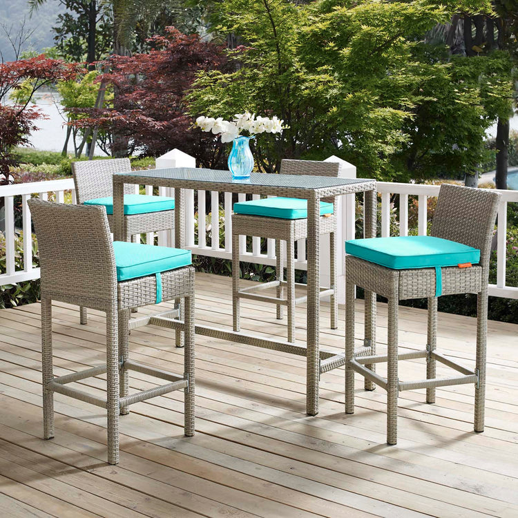 Conduit Outdoor Patio Wicker Rattan Bar Stool Set of 4 - Light Gray Turquoise