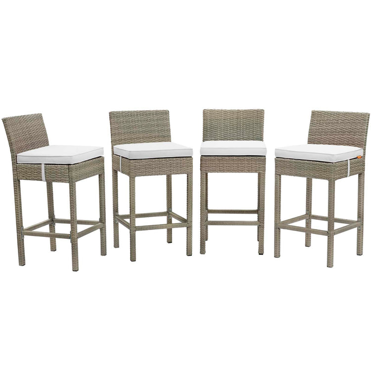 Conduit Outdoor Patio Wicker Rattan Bar Stool Set of 4 - Light Gray White