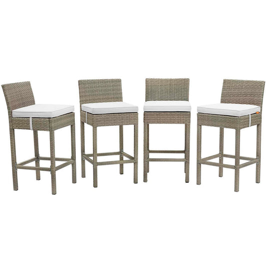 Conduit Outdoor Patio Wicker Rattan Bar Stool Set of 4 - Light Gray White
