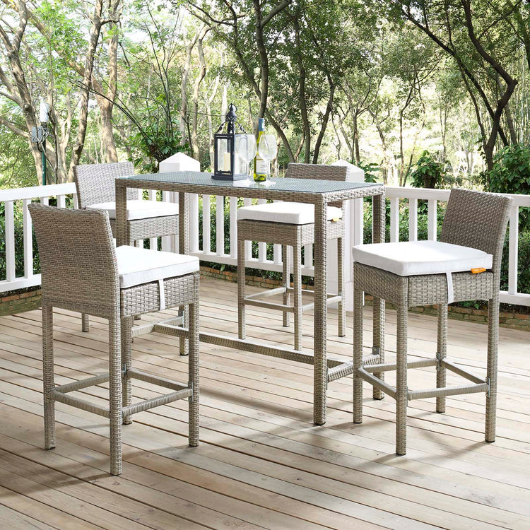 Conduit Outdoor Patio Wicker Rattan Bar Stool Set of 4 - Light Gray White