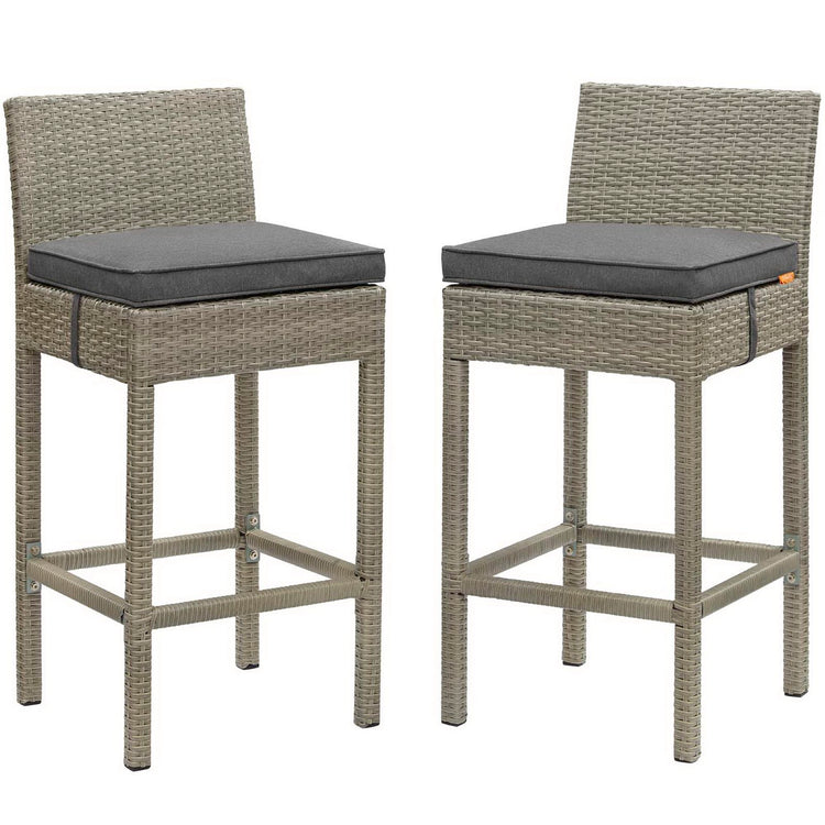 Conduit Outdoor Wicker Rattan Bar Stool Set of 2 - Light Gray Charcoal