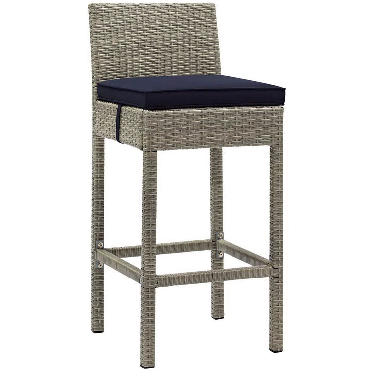 Conduit Outdoor Wicker Rattan Bar Stool Set of 2 - Light Gray Navy