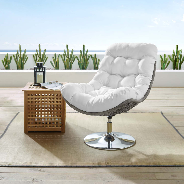 Brighton Wicker Rattan Outdoor Patio Swivel Lounge Chair - Light Gray White