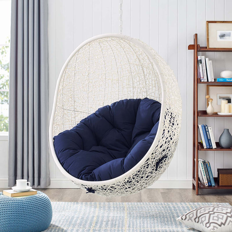 Hide Sunbrella® Fabric Swing Outdoor Patio Lounge Chair Without Stand - White Navy