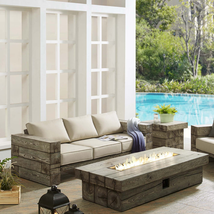 Manteo Rustic Coastal Outdoor Patio Sunbrella® Sofa and Fire Pit Set - Default Title